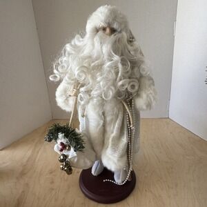 TOP Victorian Christmas Santa Mantel Table Top Figurine Fur Trim White 17in